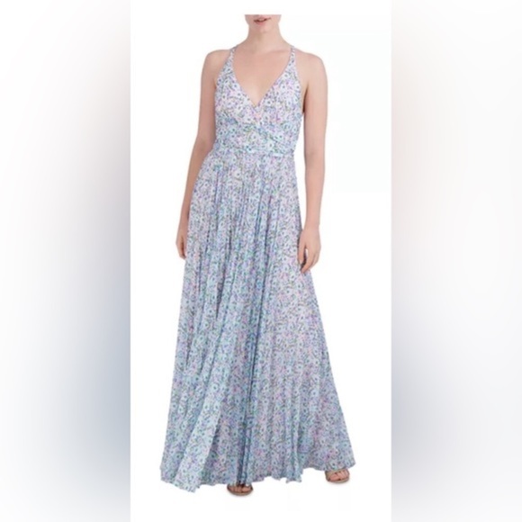 Laundry by Shelli Segal V Neck Floral pleated slip Maxi Dress size 4 new - Picture 4 of 4